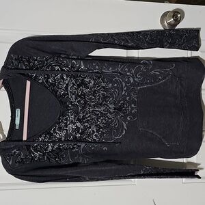 Maurices Charcoal Embellished Hoodie Blouse